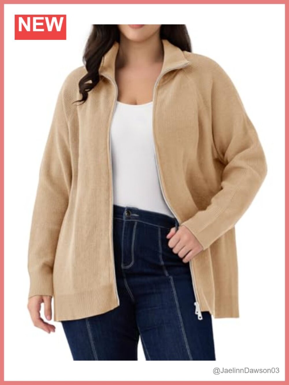 Women's Plus Size Zip Up Cardigan Sweater Long Sleeve Collared